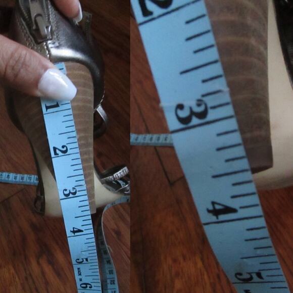 Gold Leather Gladiator Sandals Size 6 Strappy 3.5in Wood Heel Back Zip Moto Boho - Picture 14 of 15